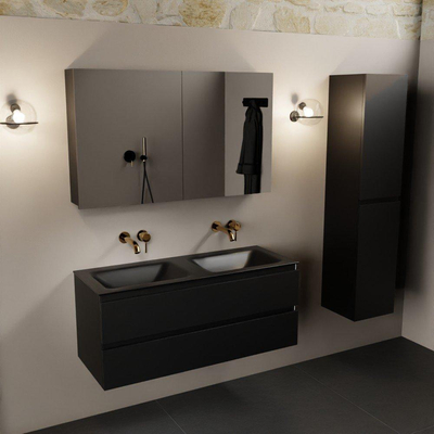 Mondiaz AIVY Ensemble de meuble - 120x45x50cm - 0 trous de robinet - 2 vasques Urban Solid surface - Gauche et droite - 2 tiroirs - avec armoire de toilette - MDF Urban