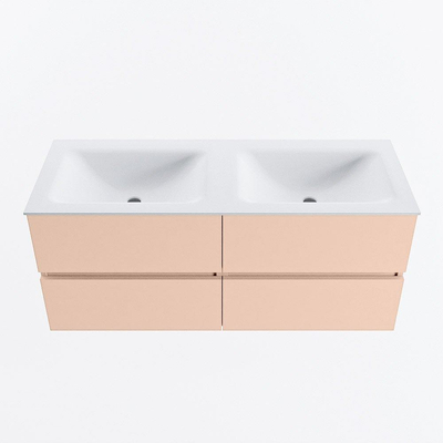 MONDIAZ VICA Ensemble meuble de salle de bains - 120cm - meuble sous-vasque rosee - 4 tiroirs - lavabo cloud double - sans trous de robinet - version haute 60cm - talc