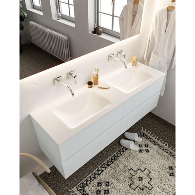 ENSEMBLE DE MEUBLE MONDIAZ VICA - 150 cm - 4 tiroirs - lavabo Cloud double - 0 trous de robinet - solid surface argile