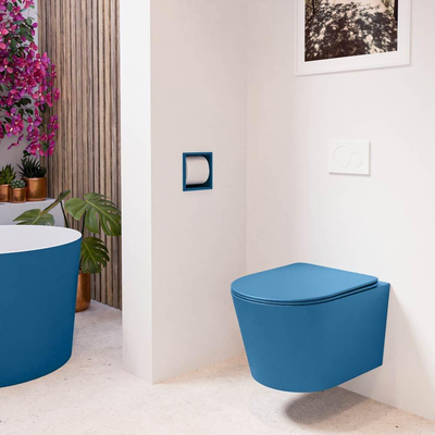 Mondiaz LAVIE WC suspendu – sans bride – 36 x 53 cm – avec abattant softclose – Jeans (bleu)