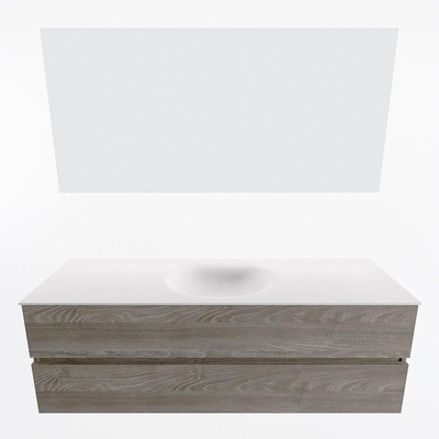 Mondiaz VICA ensemble de meuble de salle de bain - 150cm - meuble sous-vasque marron clair gris - 2 tiroirs - lavabo lune milieu - 1 trou de robinet - couleur talc - miroir LED - version XL 60cm haut