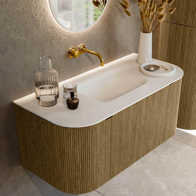 Mondiaz KURVE Badkamermeubelset - 100x46x40cm - 1 lade - 2 deuren - wastafel solid surface - midden - zonder kraangat - Dusk