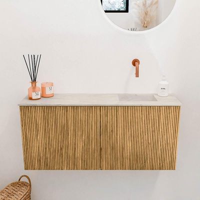 Mondiaz JOYA-DLUX 90cm toiletmeubel - kleur Oak - Wastafel FAYE positie Rechts Zonder kraangat kleur Ostra.