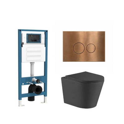 QeramiQ Dely Ensemble WC - réservoir encastré Qeramiq Flush - abattant slim - plaque de commande en métal cuivre - boutons ronds - noir mat