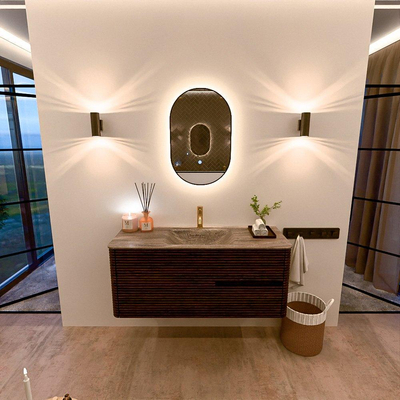 Mondiaz CIRO-DLUX Badkamermeubelset - 120x45x50cm - Solid surface wastafel Oza - 1 wasbak Midden - 1 kraangat - 2 lades - Walnut