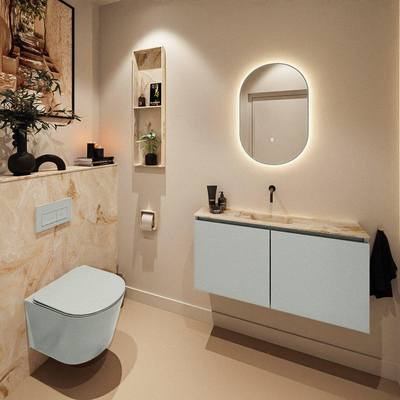MONDIAZ TURE-DLUX Meuble de toilettes 100 cm Greey. Lavabo EDEN Frappe position milieu. Sans trou de robinet.