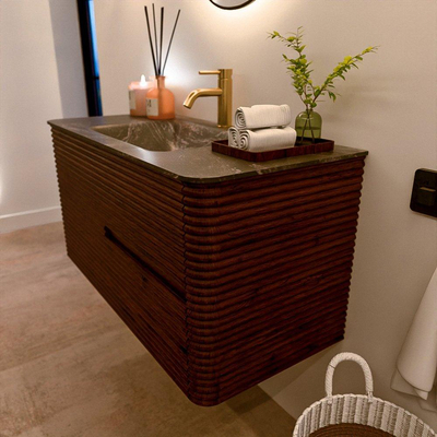 Mondiaz CIRO-DLUX Badkamermeubelset - 100x45x50cm - Solid surface wastafel Lava - 1 wasbak Midden - 1 kraangat - 2 lades - Ruby