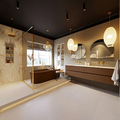 MONDIAZ VICA-DLUX Ensemble meuble de salle de bains - 200cm - meuble bas Rust - 4 tiroirs - lavabo encastré Cloud double - sans trous de robinet - version haute 60cm - Frappe