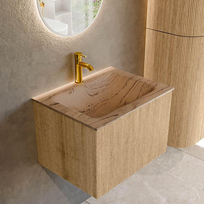 MONDIAZ KURVE-DLUX 60cm badmeubel kleur Oak met 1 lade en 0 deuren. Wastafel CLOUD Midden 1 kraangat Arena.