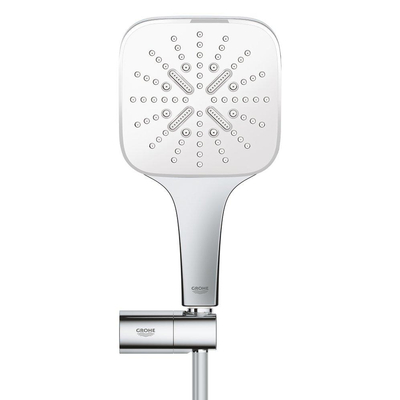 GROHE Rainshower SmartActive 130 Cube Ensemble de douchette à main - 3 types de jets - carré - avec support - réglable - flexible lisse - 150 cm - chrome/blanc lunaire