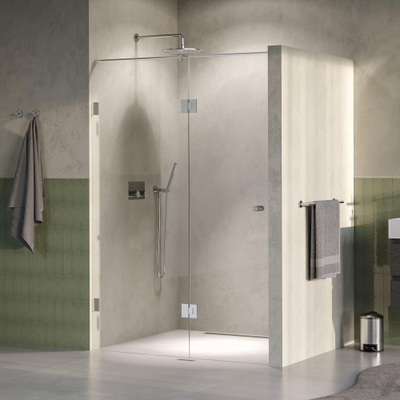 BRAUER Void Porte de niche - 2 pièces - 140x200cm - porte battante 70cm sur verre - revêtement verre - réversible - verre clair - Acier inoxydable brossé PVD