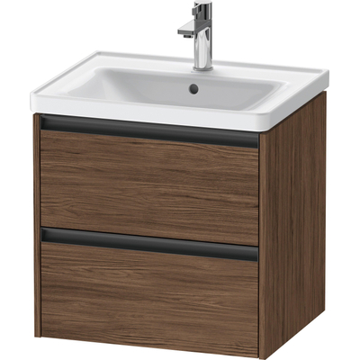 Duravit Ketho 2 Wastafelonderkast - 2 laden - 58.4x45.5x54.9cm - grepen antraciet - donker noten mat