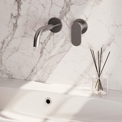 BRAUER Brushed Edition Wastafelmengkraan inbouw - gebogen uitloop links - hendel breed plat - inclusief inbouwdeel - model C 1 - PVD - geborsteld RVS