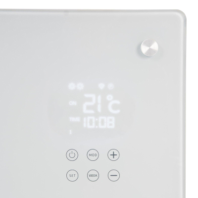 Eurom Alutherm Convecteur - 67.1x43.8cm - IP24 - 800 watts - Wi-Fi - mural - vertical - métal/verre - blanc