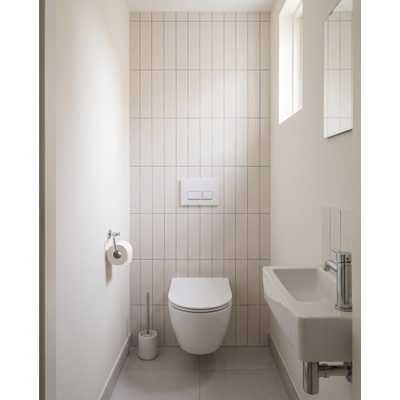 QeramiQ Dely Swirl Compact Toiletset - inbouwreservoir Geberit UP320 - met Burda frame - 25mm zitting - kunststof bedieningsplaat glans wit - rechthoekige knoppen - glans wit