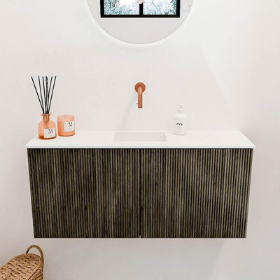 Mondiaz JOYA 90cm meuble de salle de bains - couleur Shadow - Vasque FAYE position Milieu Sans trou de robinet couleur Talc