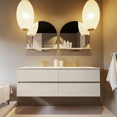 Mondiaz VICA-DLUX ensemble de meuble de salle de bain - 150cm - meuble sous-vasque lin - 4 tiroirs - lavabo encastrée nuage double - 2 trous de robinet - version haute de 60cm - ostra