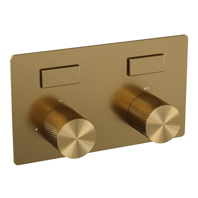BRAUER Gold Carving Thermostatische Regendouche inbouw - drukknoppen - SET 67 - 20cm hoofddouche - rechte muurarm - 3 standen handdouche - doucheslang - geïntegreerde glijstang - goud geborsteld PVD
