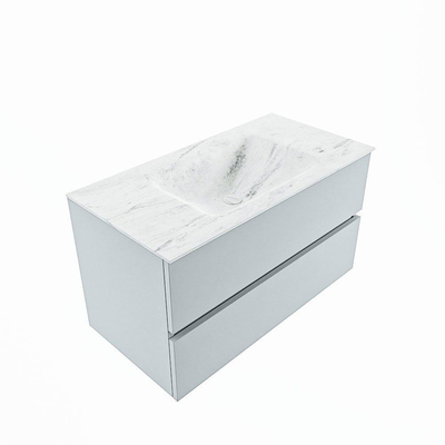 Mondiaz VICA-DLUX Ensemble de meuble de salle de bain - 90cm - meuble sous-vasque argile - 2 tiroirs - lavabo encastré nuage milieu - 1 trou de robinet - version haute 60cm - opalo