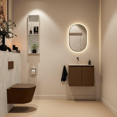 MONDIAZ TURE-DLUX Meuble toilette - 60cm - Rust - EDEN - vasque Opalo - position gauche - sans trou de robinet