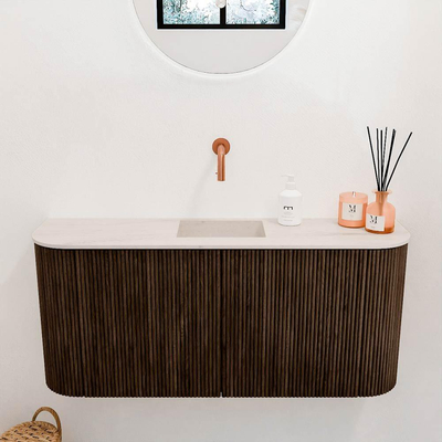 Mondiaz JOYA-DLUX 93.2cm toiletmeubel - ronding links en rechts kleur Walnut - Wastafel FAYE positie Midden Zonder kraangat kleur Meli.
