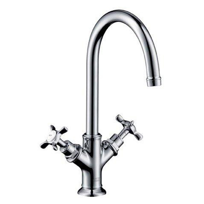 AXOR Montreux wastafelkraan - model 210 - opbouw - met kruisgrepen - met trekwaste - chroom
