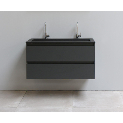 Basic Bella Meuble lavabo acrylique noir avec 2 trous de robinet 100x55x46cm Flat Pack Anthracite mat