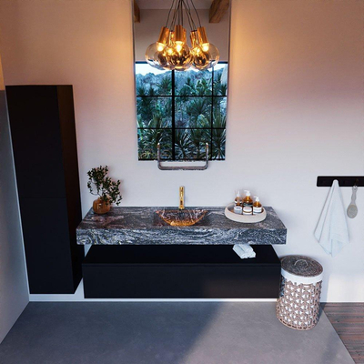 Mondiaz ALAN-DLUX Ensemble de meuble - 150cm - meuble Urban mat - 1 tiroir - Lavabo Cloud Lava suspendu - vasque Centre - 1 trou de robinet