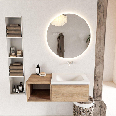 MONDIAZ BUKLA 100cm badmeubel met open module 40 kleur Washed Oak met 1 lade. Wastafel CLOUD rechts 0 kraangaten kleur Talc.
