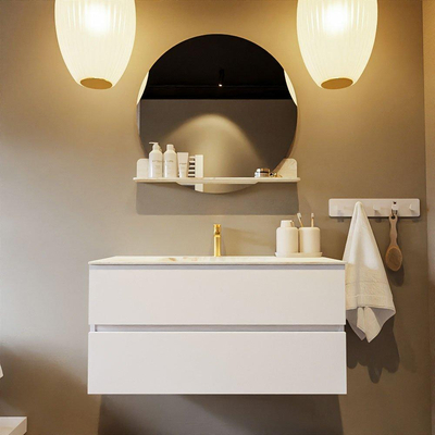 Mondiaz VICA-DLUX ensemble de meuble de salle de bain - 100cm - meuble sous-vasque talc - 2 tiroirs - lavabo encastré cloud milieu - 1 trou de robinet - version haute de 60cm - frape