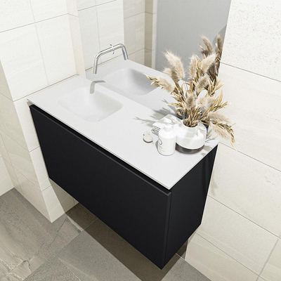 MONDIAZ OLAN Toiletmeubel 80x30x40cm met 0 kraangaten 1 lades urban mat Wastafel Lex links Solid Surface Wit
