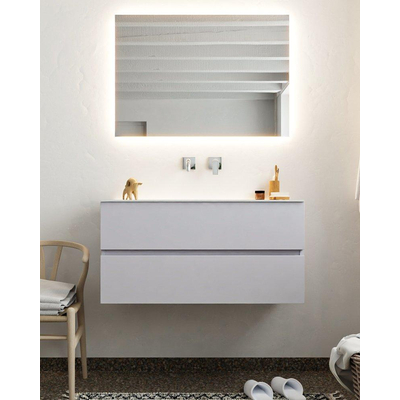 Mondiaz VICA ensemble de meuble de salle de bain - 100cm - meuble sous-vasque cale - 2 tiroirs - lavabo cloud milieu - sans trou de robinet - miroir LED - version XL 60cm haut