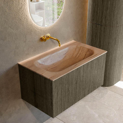 MONDIAZ KURVE-DLUX Meuble de salle de bains 80 cm couleur Shadow avec 1 tiroir et 0 porte. Lavabo BIG SMALL Central sans trou de robinet Saba.