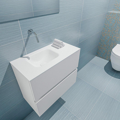 MONDIAZ ADA Toiletmeubel 60x30x50cm met 0 kraangaten 2 lades talc mat Wastafel Lex links Solid Surface Wit