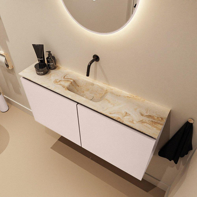 MONDIAZ TURE-DLUX Meuble toilette - 100cm - Rosee - EDEN - vasque Frappe - position centrale - sans trou de robinet