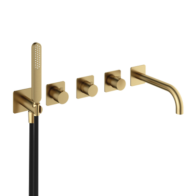 Hotbath Gal Afbouwdeel - voor Inbouw bad/douche thermostaat - 2 stopkranen - met uitloop - PVD - geborsteld messing (goud)