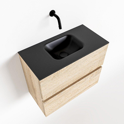 MONDIAZ ADA Meuble de WC - 60x30x50cm - 0 trous de robinet - 2 tiroirs - chêne blanchi mat - lavabo au centre - Solid surface - Noir
