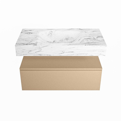 MONDIAZ ALAN - DLUX Badkamermeubelset - 90cm - onderkast - Oro - 1 lade - vrijhangende wastafel - wasbak midden - 0 kraangaten - Glace