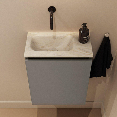MONDIAZ TURE-DLUX Meuble toilette - 40cm - Smoke - EDEN - vasque Ostra - position gauche - sans trou de robinet