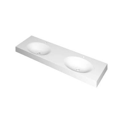 INK Smooth wastafel - 160x45x9cm - 2 wasbakken - 2 kraangaten - polystone wit mat
