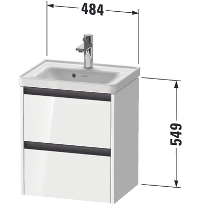 Duravit Ketho 2 Wastafelonderkast - 2 laden - 48.4x37.5x54.9cm - grepen antraciet - hoogglans wit