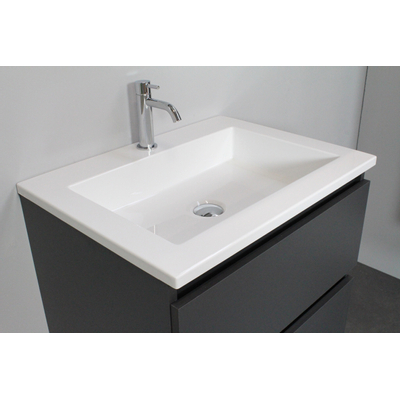 Basic Bella Meuble salle de bains avec lavabo acrylique Blanc 60x55x46cm 1 trou de robinet avec miroir et éclairage Anthracite mat