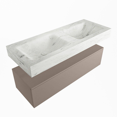 Mondiaz ALAN-DLUX Ensemble de meuble - 120cm - meuble Smoke mat - 1 tiroir - Lavabo Cloud Opalo suspendu - vasque Gauche et droite - 2 trous de robinet