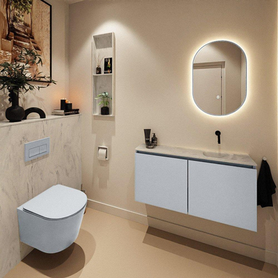 MONDIAZ TURE-DLUX Meuble toilette - 100cm - Clay - EDEN - vasque Opalo - position droite - sans trou de robinet