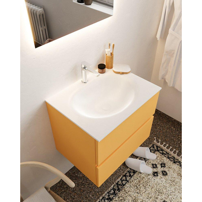 Mondiaz VICA Ensemble de meuble de salle de bain - 60cm - meuble sous-vasque ocre - 2 tiroirs - lavabo moon milieu - 1 trou de robinet - version XL 60cm haut