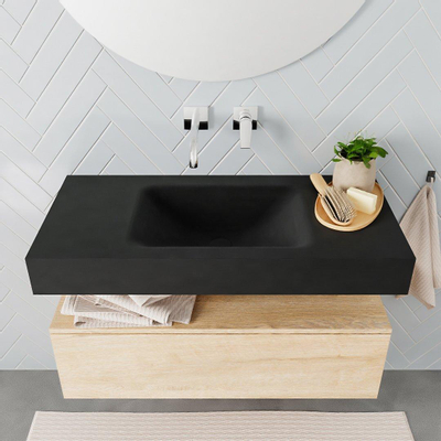 MONDIAZ ALAN 100cm - meuble bas - chêne blanchi - 1 tiroir - lavabo suspendu - cuve centrale - 0 trous de robinet - urban