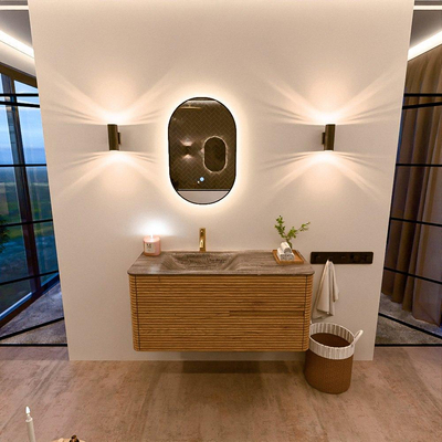 Mondiaz CIRO-DLUX Badkamermeubelset - 110x45x50cm - Solid surface wastafel Oza - 1 wasbak Links - 1 kraangat - 2 lades - Oak