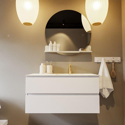 MONDIAZ VICA-DLUX Ensemble meuble de salle de bains - 100cm - sous-meuble talc - 2 tiroirs - lavabo encastré cloud à droite - 1 trou de robinet - version haute 60cm - opalo