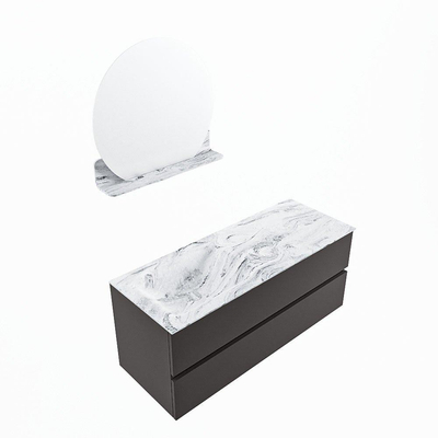 Mondiaz VICA-DLUX Ensemble de meuble de salle de bain - 120cm - meuble sous-vasque gris foncé - 2 tiroirs - lavabo encastré cloud gauche - 1 trou de robinet - version haute de 60cm - glace