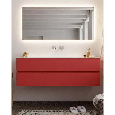 Mondiaz VICA ensemble de meuble de salle de bain - 150cm - meuble sous-vasque fire - 2 tiroirs - lavabo cloud milieu - sans trou de robinet - miroir LED - version XL 60cm haut